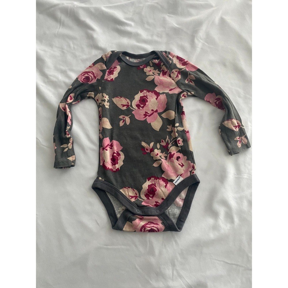 Modern Moments Gerber Baby Girl Floral Cottagecore Bodysuit Size 6-9M Gray Pink